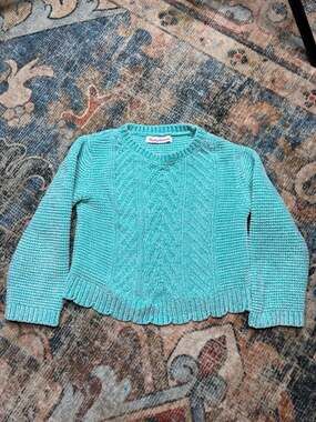 Tommy Bahama Girls Chenille Cable Knit Sweater with Scalloped Hem
